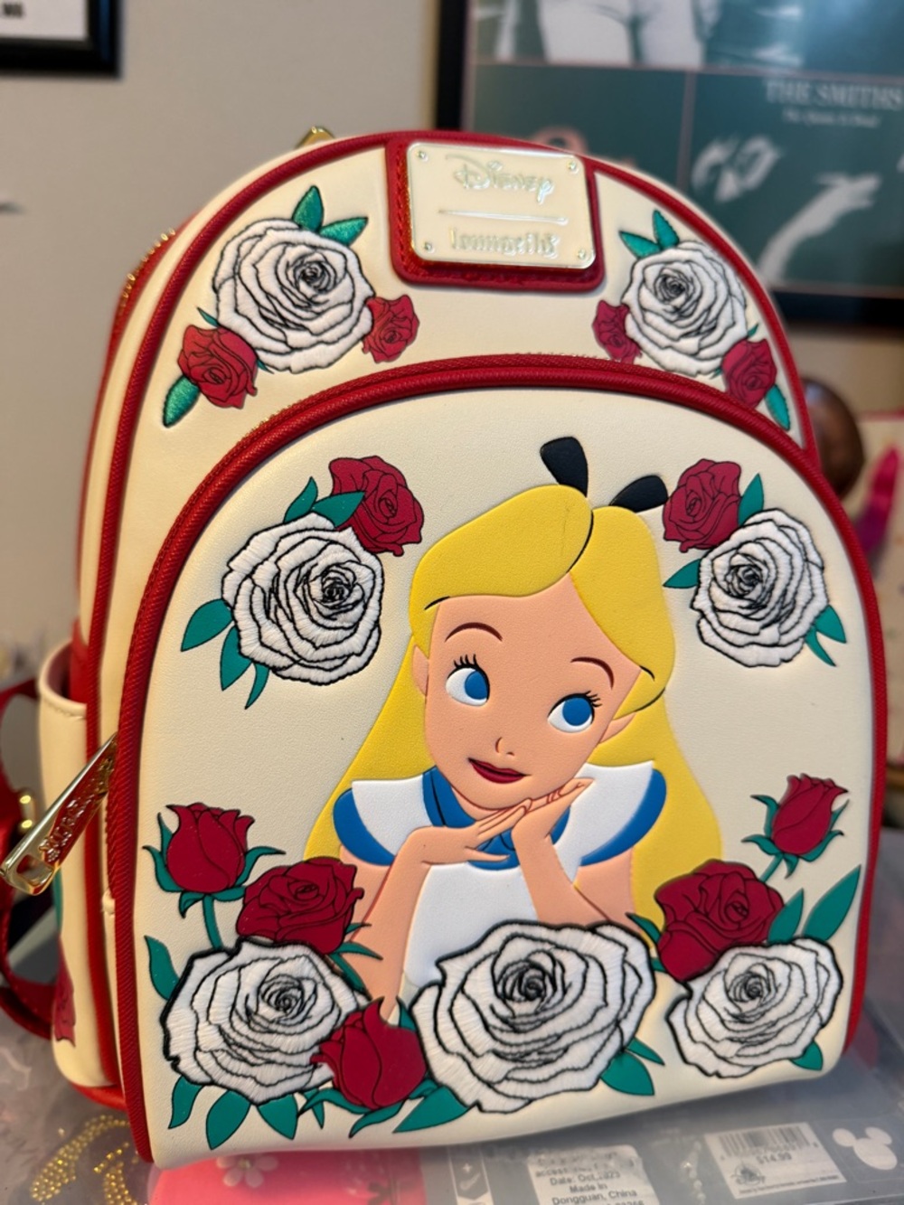 Loungefly Cream & Red Alice Floral Mini Backpack with matching wallet